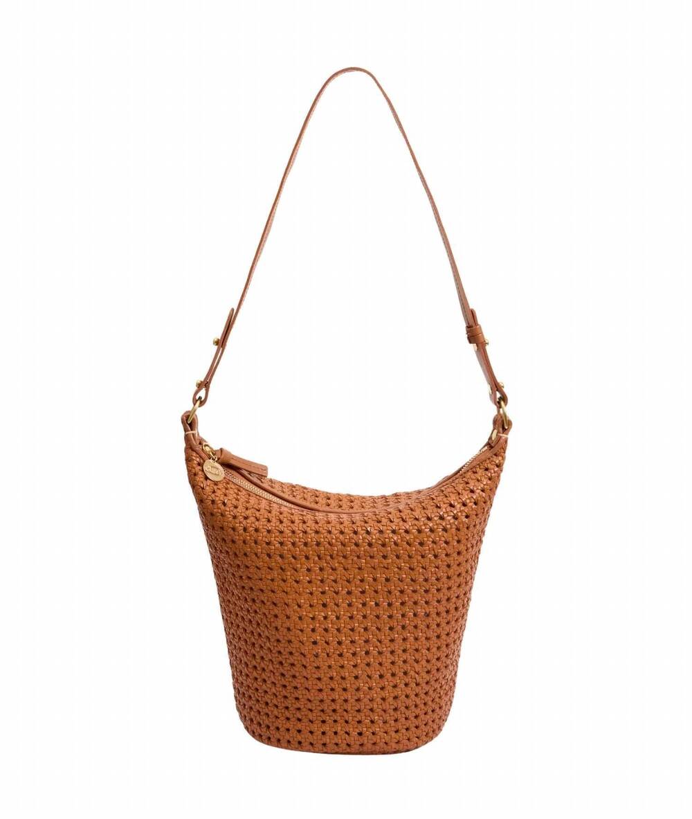 NEW CLARE V. women's petite jeanne rattan crossbody bag in tan